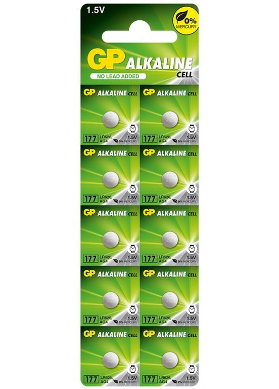 Батарейка 177-U10, AG4, LR626, SR66, 1.5V Alkaline GP (317192679)
