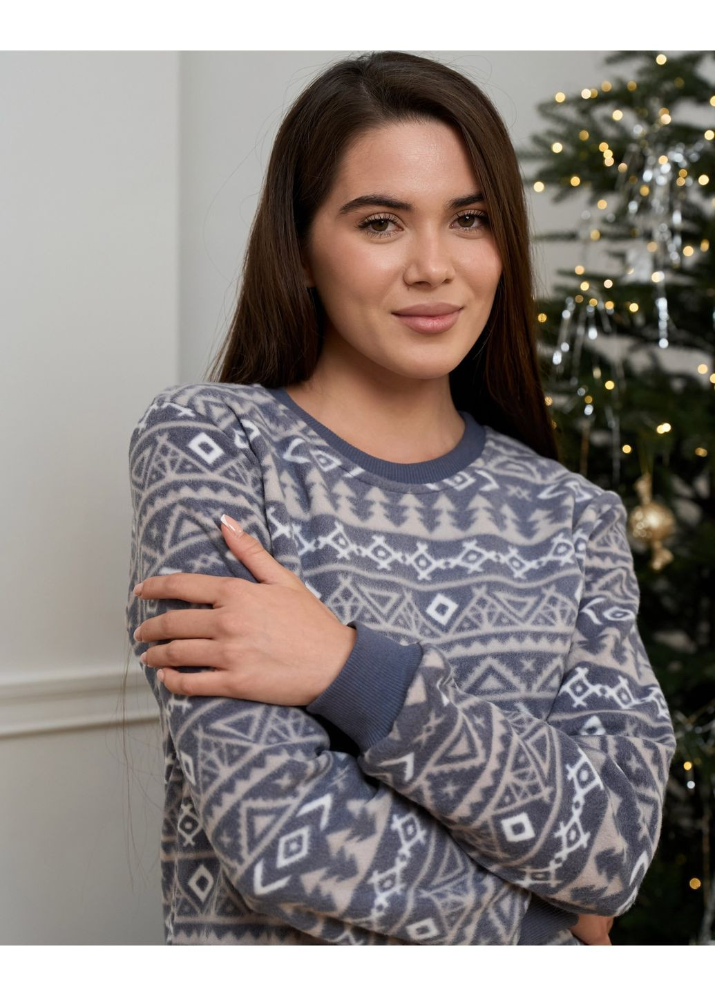 Сіра зимня піжама жіноча тепла фліс зимовий візерунок розмір s, m, l, xl кофта + брюки Lady Secret