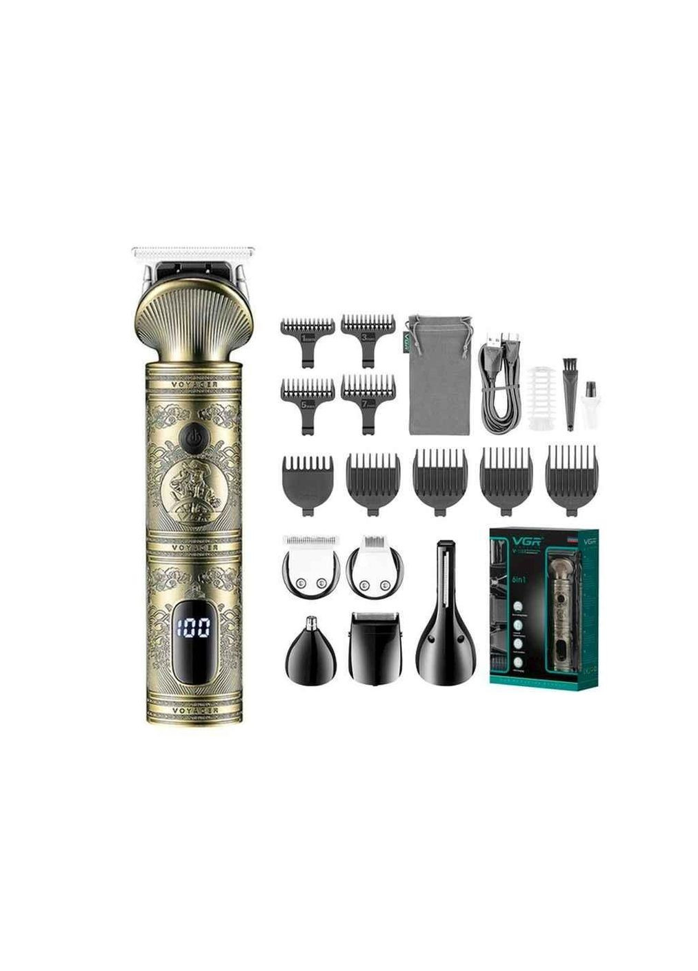 Машинка для пiдстригання 5Вт Акумулятор V-106 6 в 1, 14 насадок, LED Display ТМ VGR (364209522)