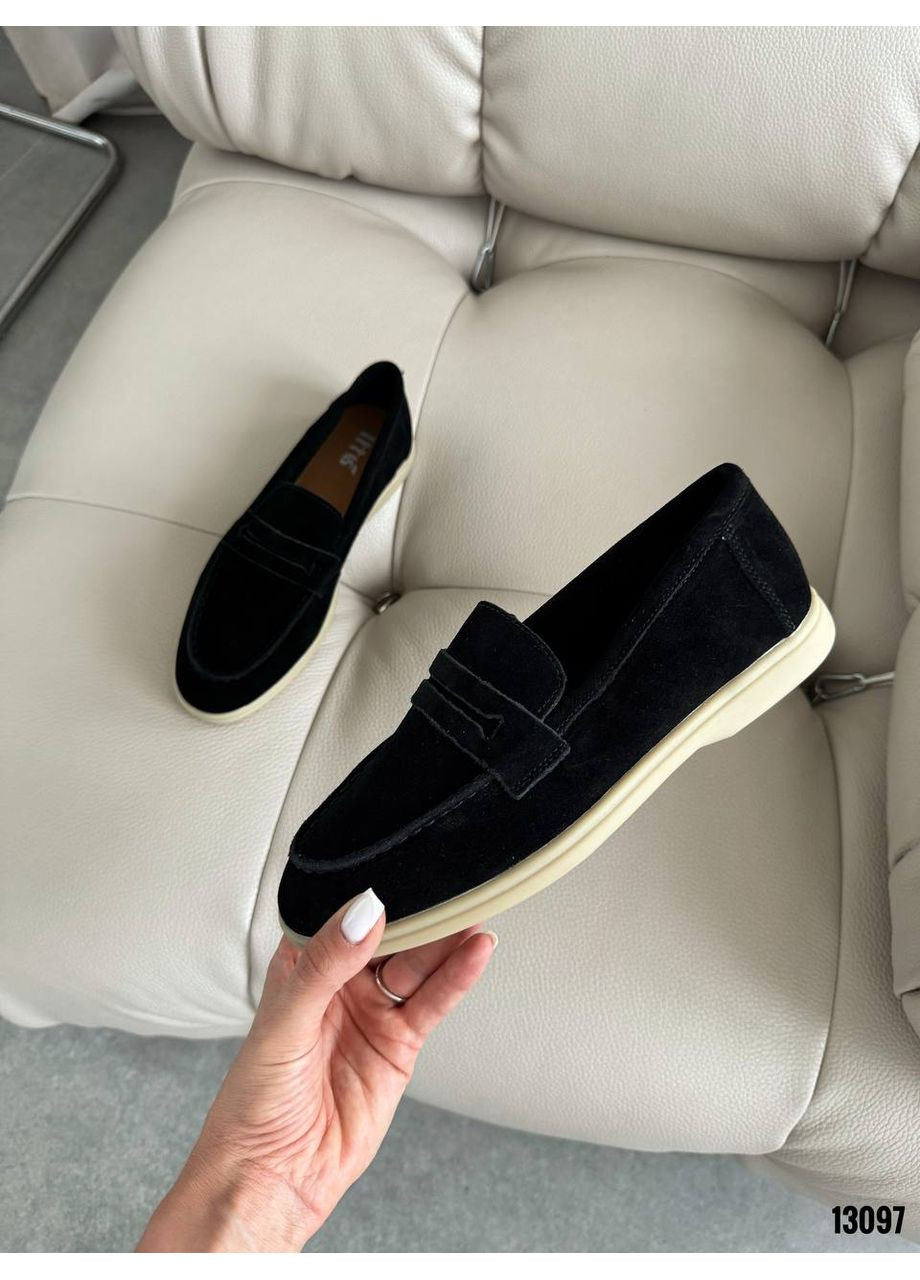 Лофери замшеві чорні на низькій підошві “Velora” No Brand (358884088)