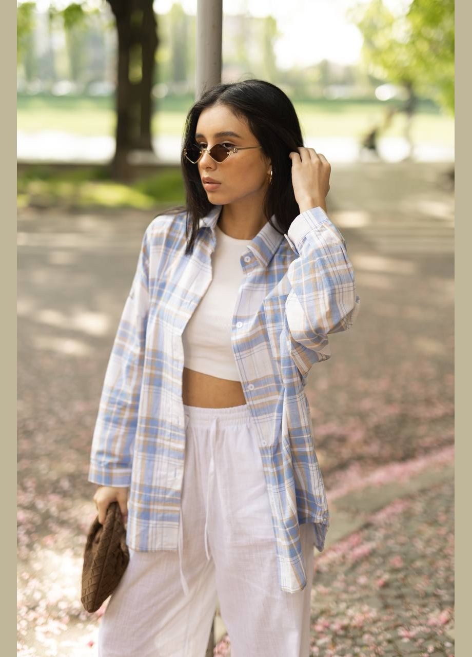 Голубой повседневный рубашка в клетку Avanti с длинным рукавом