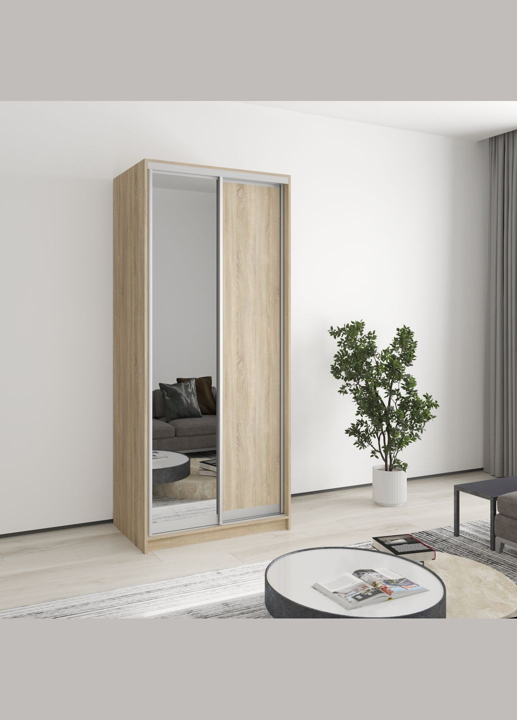 Шкаф-купе двухдверный Уни AL ДСП/Зеркало 90x60x210 см (MBS-2617) MebelStar (346289287)