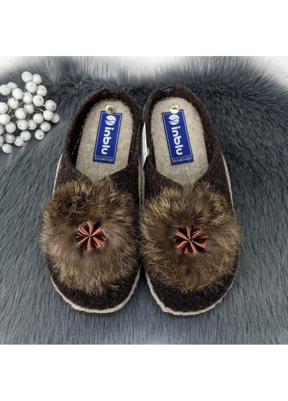 Коричневые тапочки женские комнатные фетровые для ламината Inblu