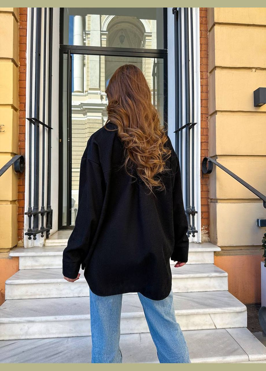 Черная классическая, вечерний, повседневный рубашка однотонная Украина с длинным рукавом