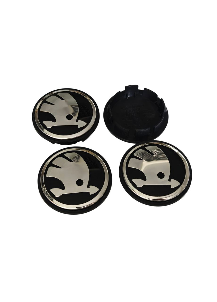 Колпачки - заглушки в диски 66\56мм черные хром Skoda (338195764)