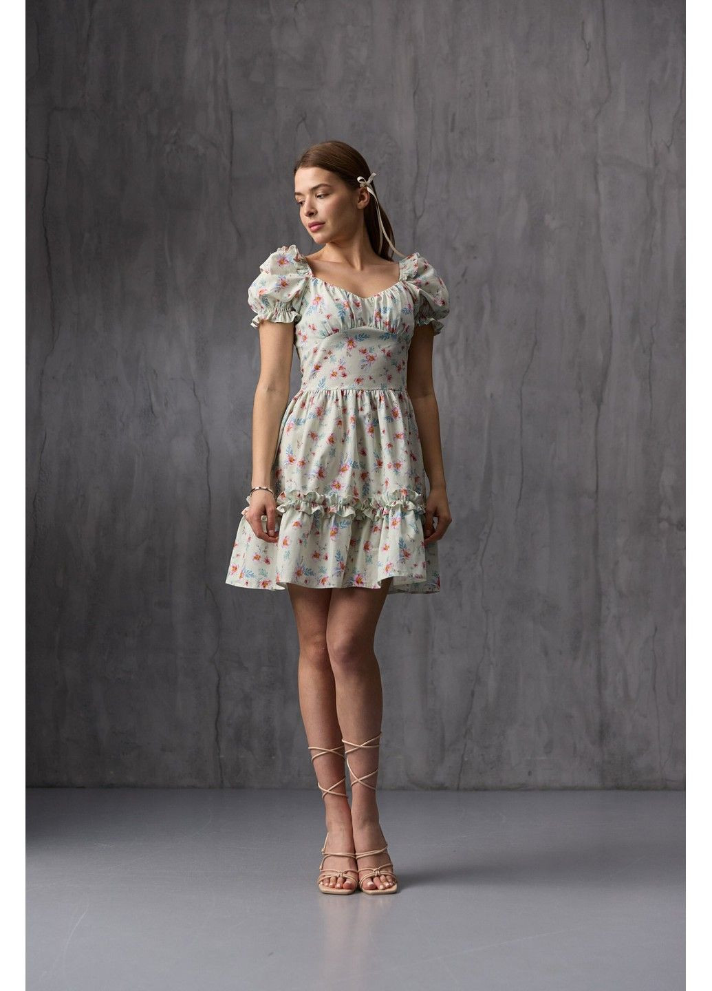 Айворі сукня міні з принтованого котону айворі Bessa