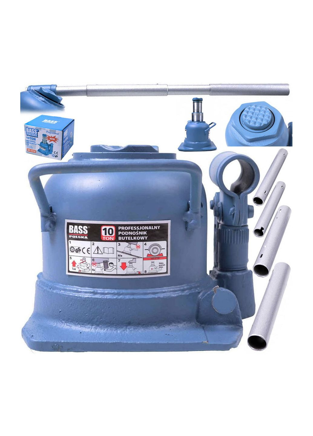 Бутылочный домкрат 10T, двухпоршневой Bass Polska 3316 No Brand (368698258)