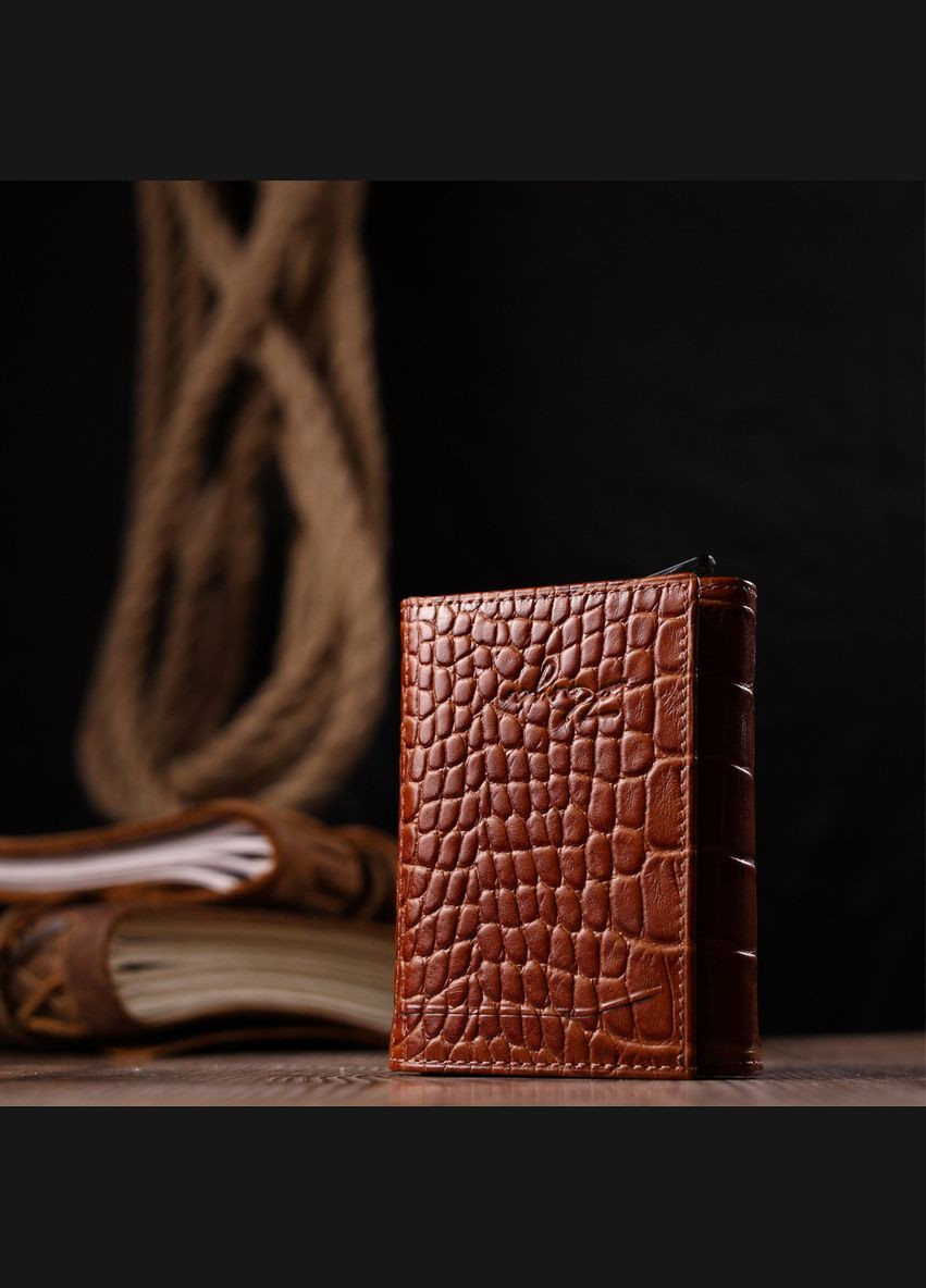 Візитниця з натуральної фактурної шкіри під крокодила коричневий 20986 Karya (362418418)