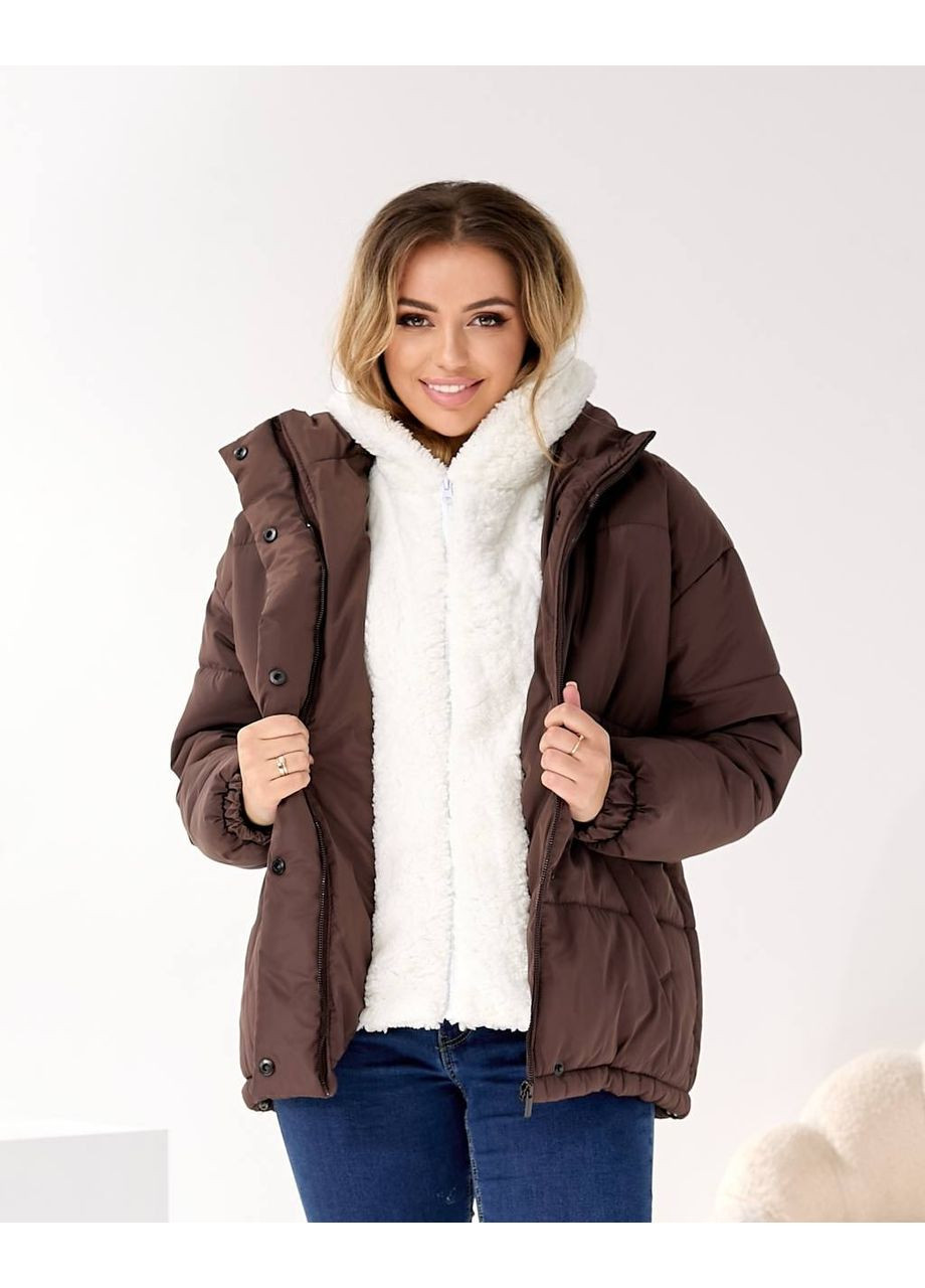 Коричневая зимняя женская зимняя куртка коричневого цвета 36059 No Brand