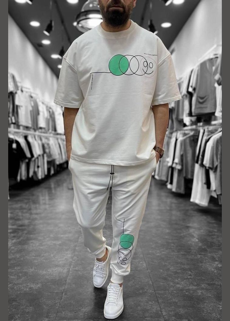 Молочный летний спортивный костюм мужской молочного цвета брючный Let's Shop