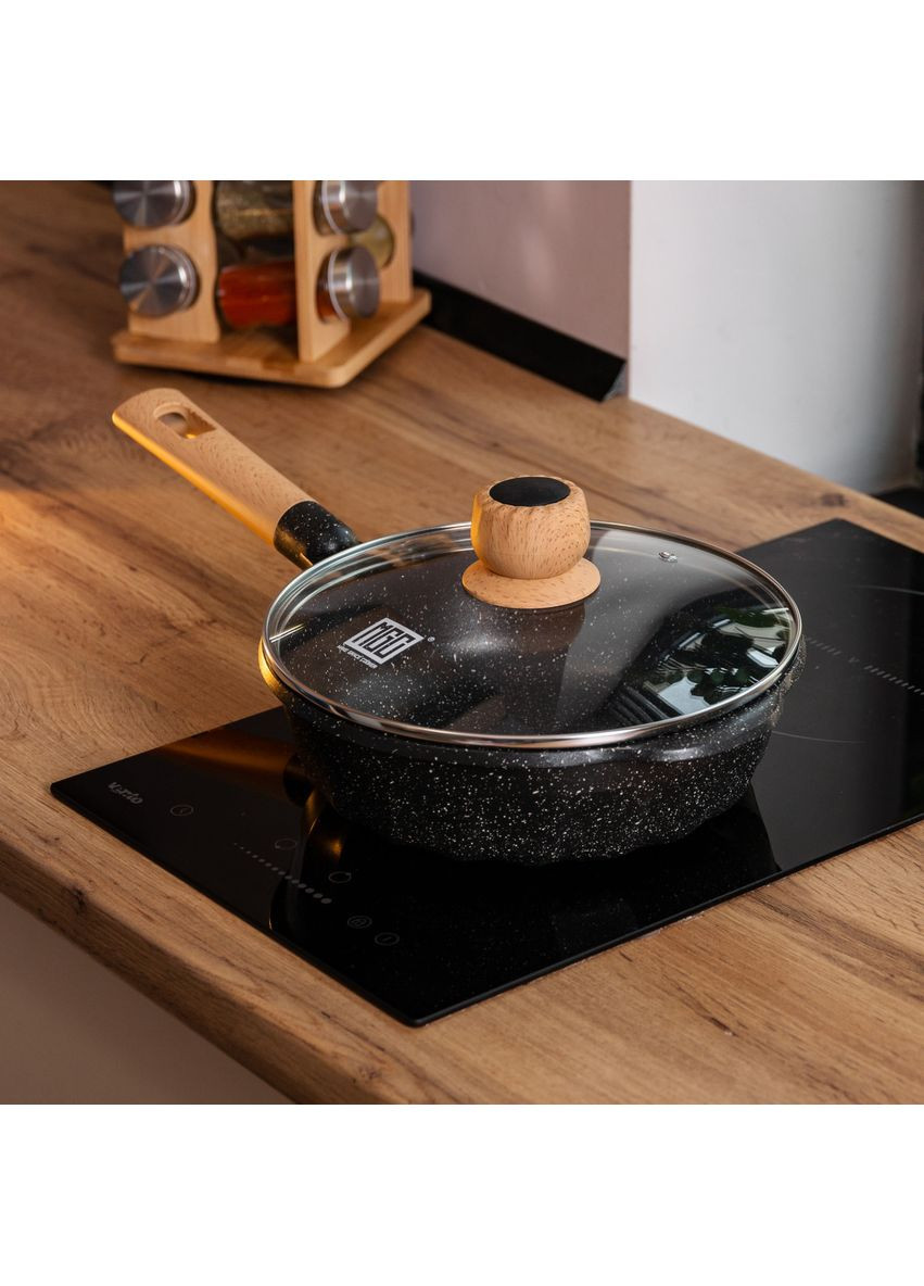 Алюмінієвий сотейник 2,7 л з мармуровим антипригарним покриттям Ø 24 см чорний HP-4-436B MGC (370802518)