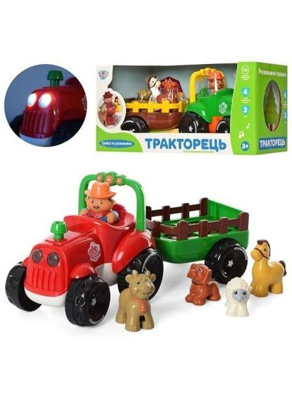Детский музыкальный зеленый трактор М5572 с прицепом на украинском языке Limo Toy (327796824)