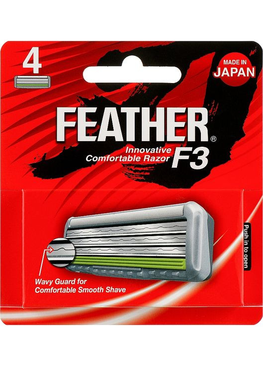 Сменные кассеты с тройным лезвием "F3", 4 шт. F3 Triple Blade 4 Cartridges 4шт (921037-69484) Feather (368665493)