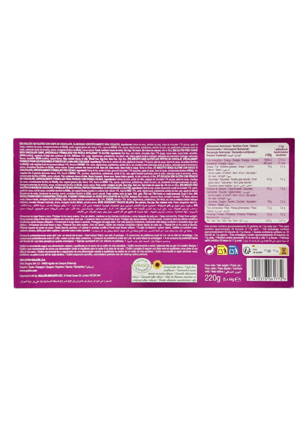 Печенье безглютеновое с овсянкой и шоколадной крошкой e Gluten Free Oats & Choc Chips, 220 г Gullon (369961026)