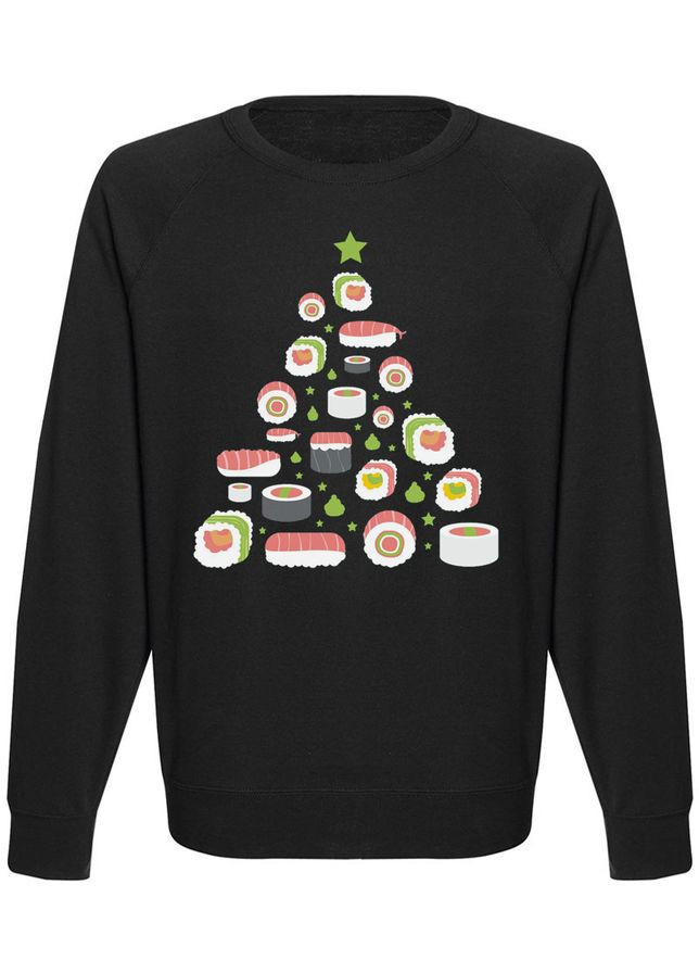 Свитшот новогодний Sushi Christmas Tree (чёрный) Fat Cat - крой черный - (283029875)