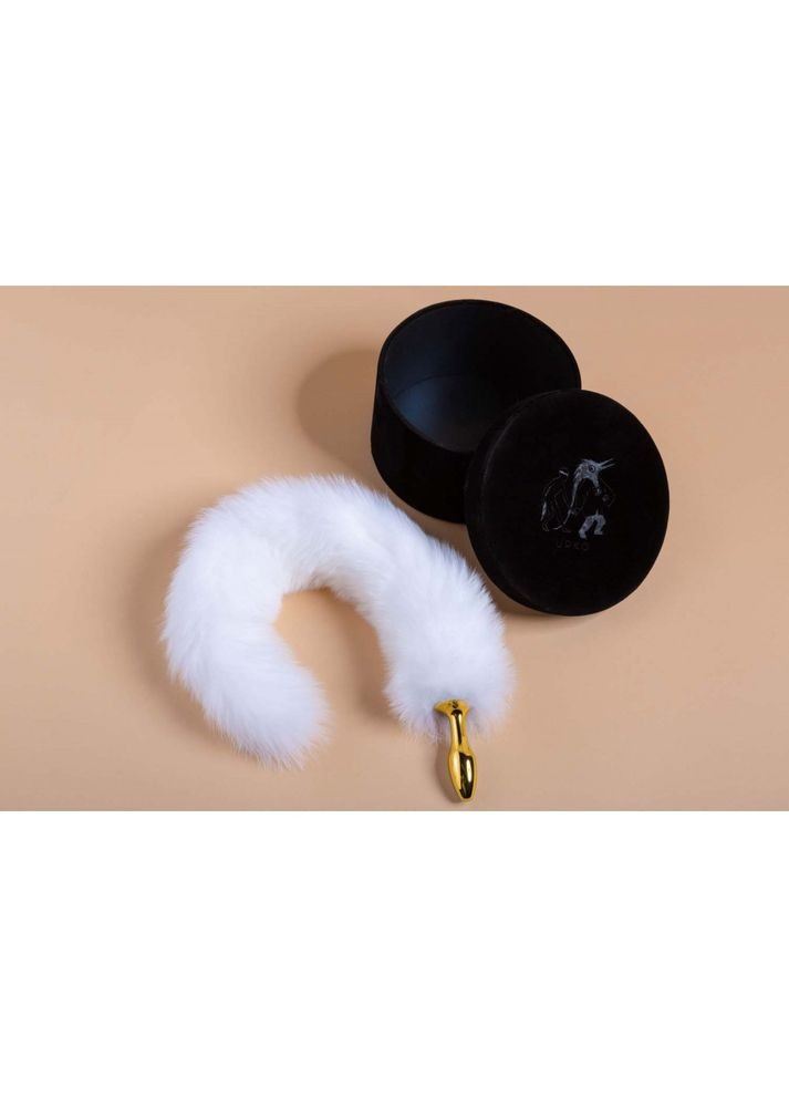 Анальна пробка з довгим білим хвостом з лисячого хутра UPKO (331171535)