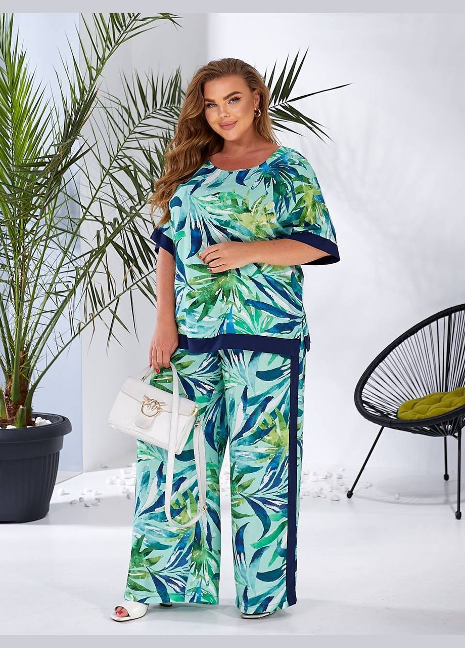 Жіночий костюм двійка з штапелю колір м'ята принт New Trend (305206380)