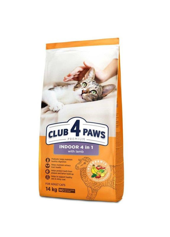 Сухой корм ПРЕМИУМ CLUB 4 PAWS Indoor 4 в 1 для кошек, живущих в помещении Ягненок 14 кг Клуб 4 Лапы (278308963)