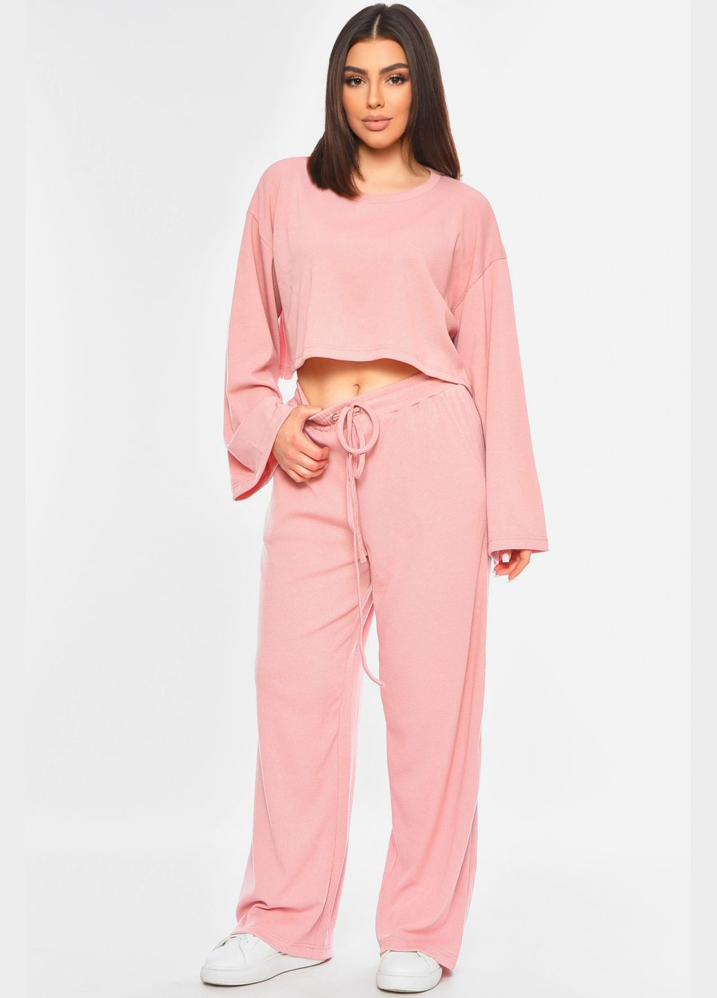 Костюм женский однотонный в рубчик розового цвета Let's Shop (328559443)