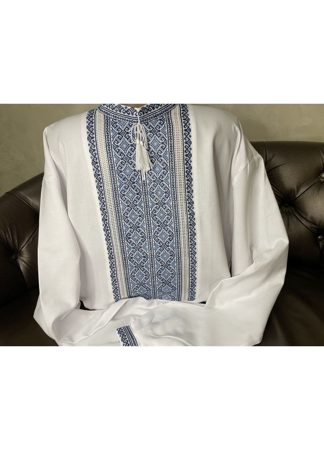 Біла стильна чоловіча вишиванка на білому домотканому полотні ручної роботи ч - 2011. 4xl (371907694)