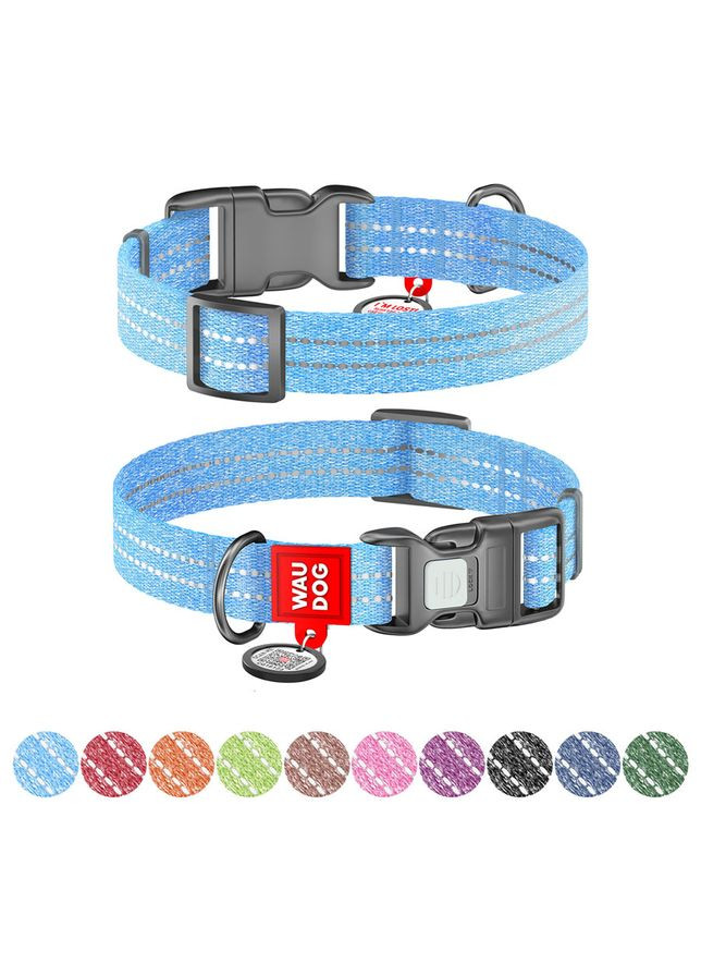 Ошейник Re-cotton с QR паспортом, восстановленный хлопок, пластиковая пряжка (ширина 15 мм, длина 25-35 см) голубой WAUDOG (322001462)