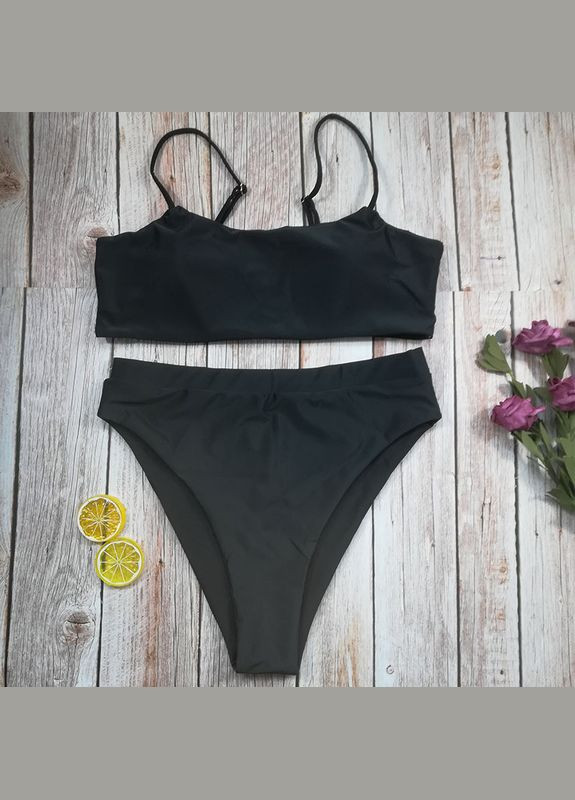 Черный летний женский купальник с завышенной талией. No Brand