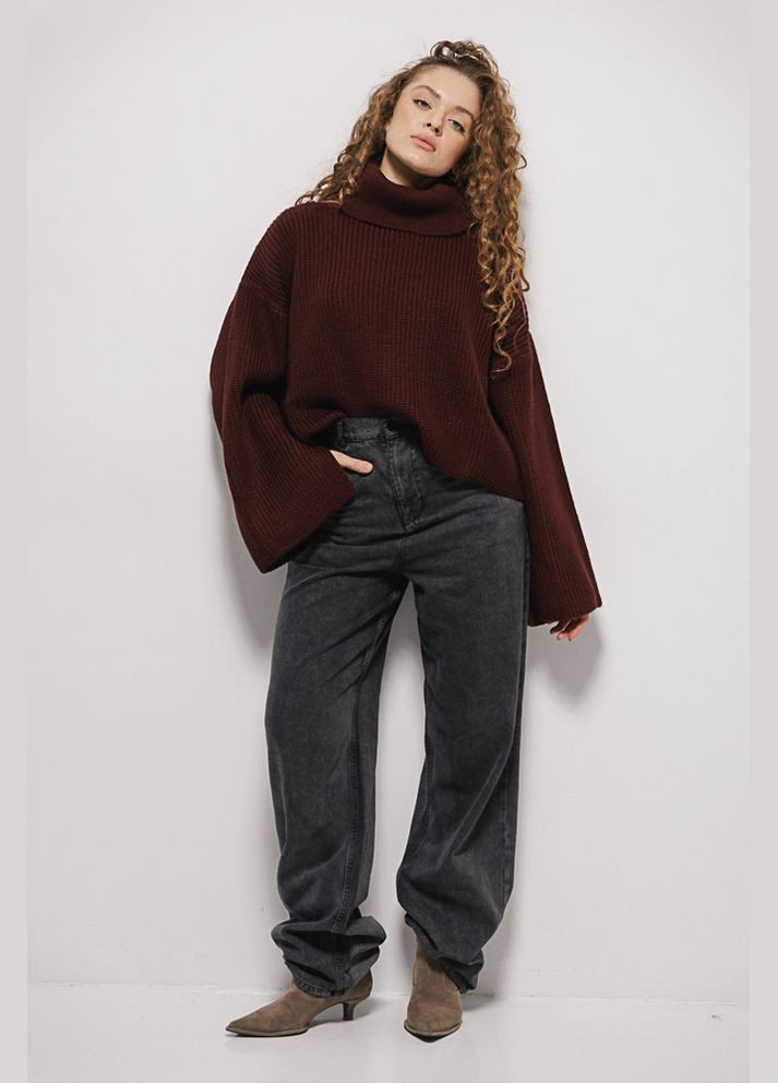 Укорочений вязаний светр чорний з розрізом ззаду на комірі Arjen (304251236)