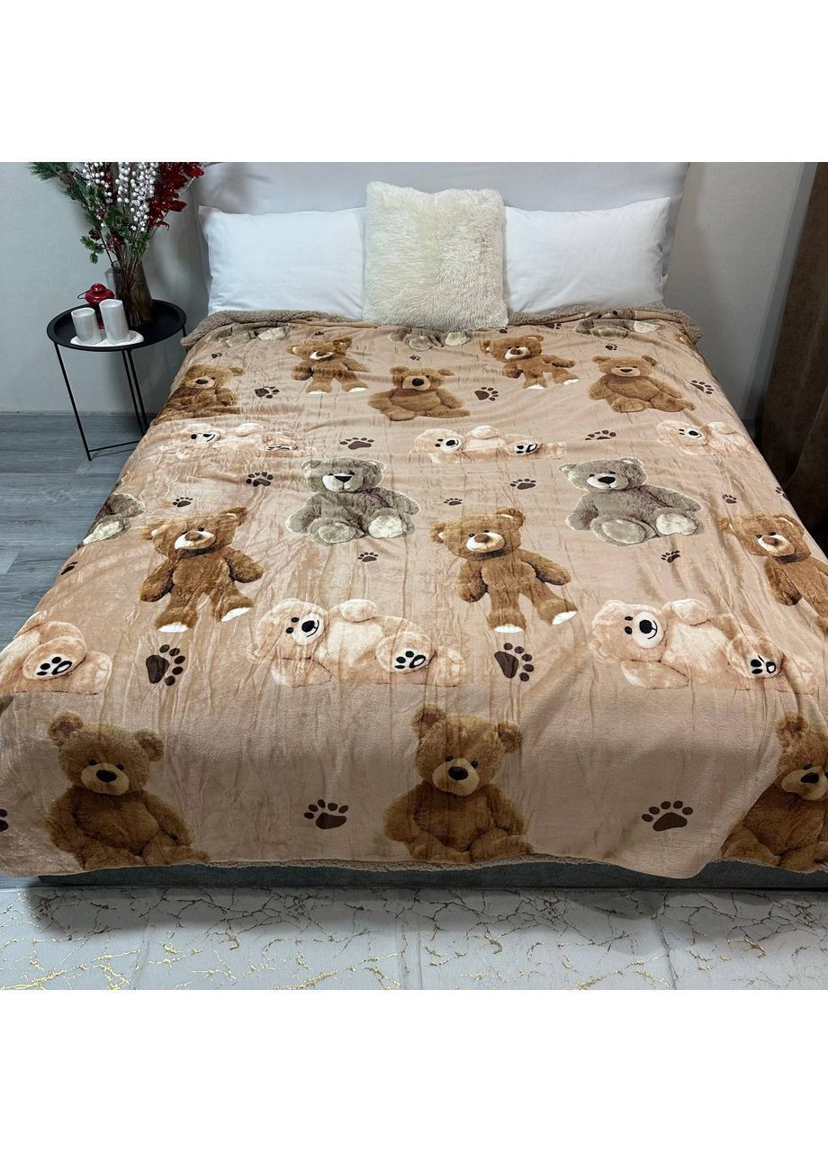 Двосторонній Плед "Comfort & Style" (Велюр + Teddy Fur), розмір 200*220 см бежевого кольору з малюнком No Brand (366957585)