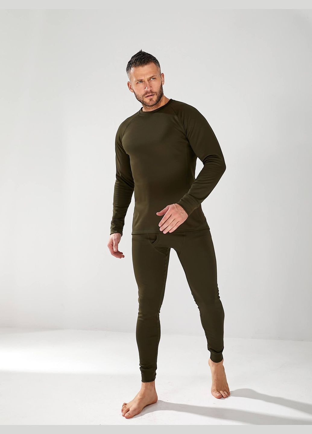 Мужское термобелье оливкового цвета с микродайвингом на флисе OlaN (315517192)