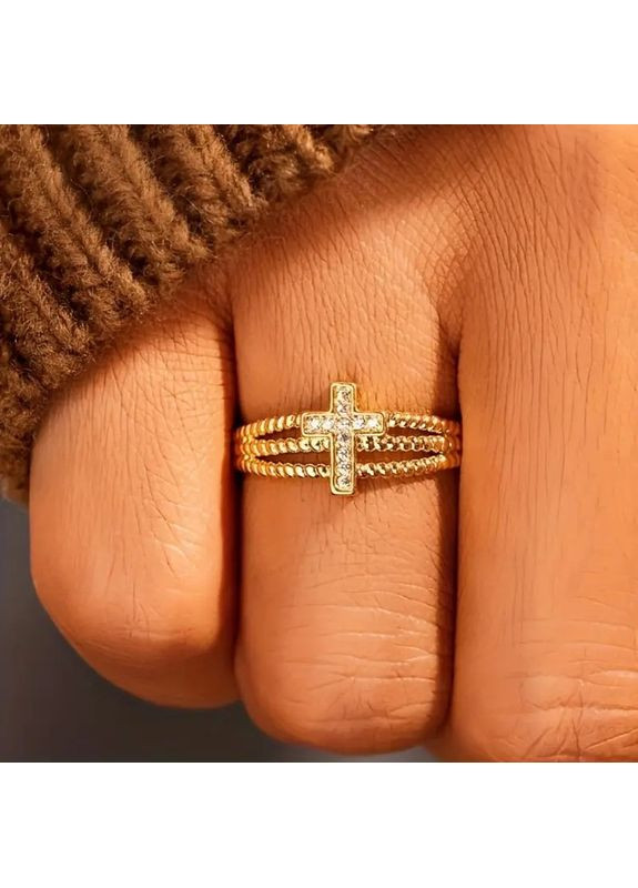 Золотистое кольцо в ретро-стиле с крестом и белыми фианитами регулируемое от 17 до 20 AurumLux764 Fashion Jewelry (321998958)