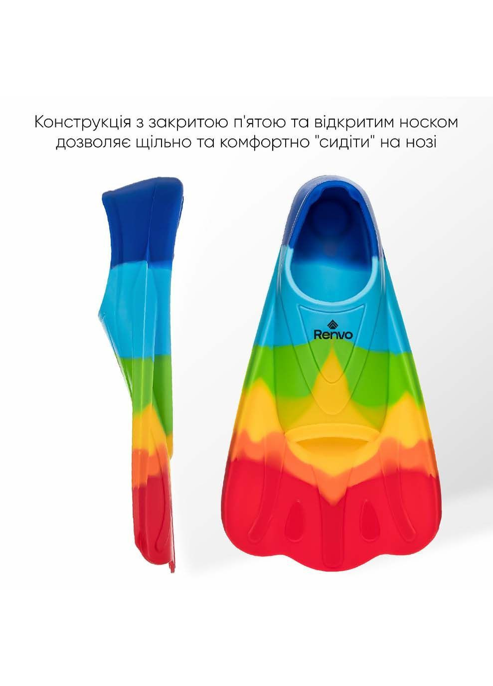 Короткі ласти для тренування в басейні Criz із закритою п'ятою Різнокольоровий Renvo (333961608)