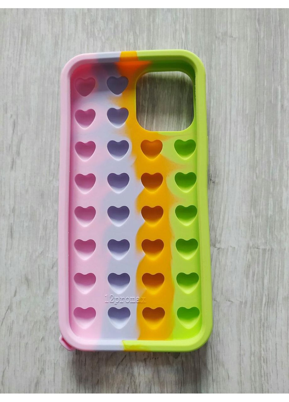 Чохол Pop it для 12 Pro Max антистрес Попіт силіконовий з серцями райдужний No Brand (360896536)