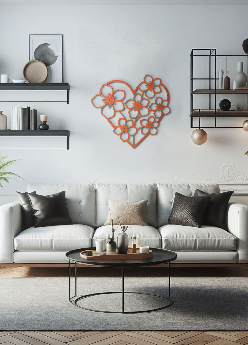 Сучасна картина на стіну в спальню, декоративне панно з дерева "Квіткове серце", стиль лофт 25х28 см Woodyard (292113018)