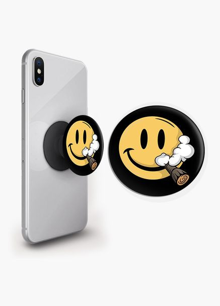 Попсокет тримач для смартфона (Popsockets) Смайлик палить Чорний No Brand (302083606)