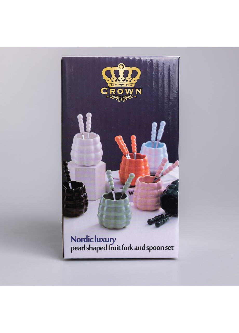 Набор десертных вилок и ложек с керамическими ручками и подставкой для 3 персон, 7 приборов Оранжевый Yiwu (360456774)