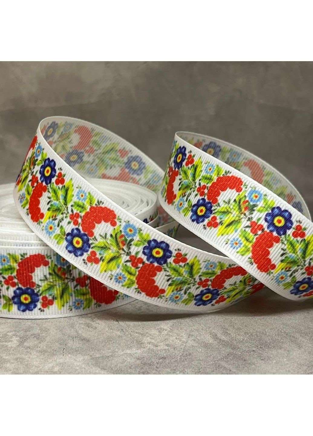 Репсовая лента 2,5 см с рисунком - Цветы-роспись, арт 018545, 1 метр No Brand (339870590)