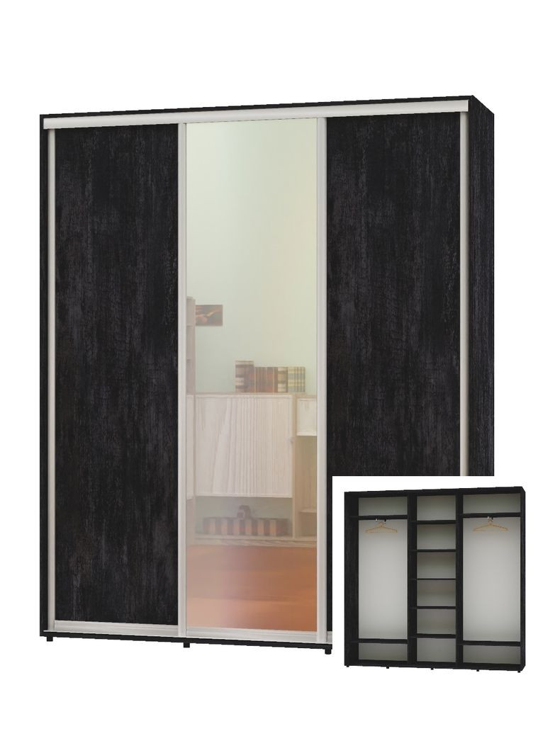 Шафа-купе тридверна 200*45*240 Бетон темний ДСП/Дзеркало/ДСП ШК-04 Алекса (360472940)