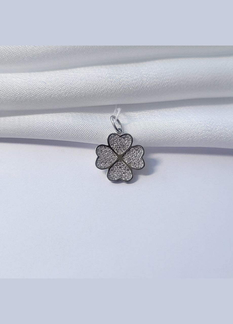 Серебряная Подвеска кулон Клевер с Белыми камнями серебро 925 пробы Родированное п2ф/1013 1.50г No Brand (306741262)