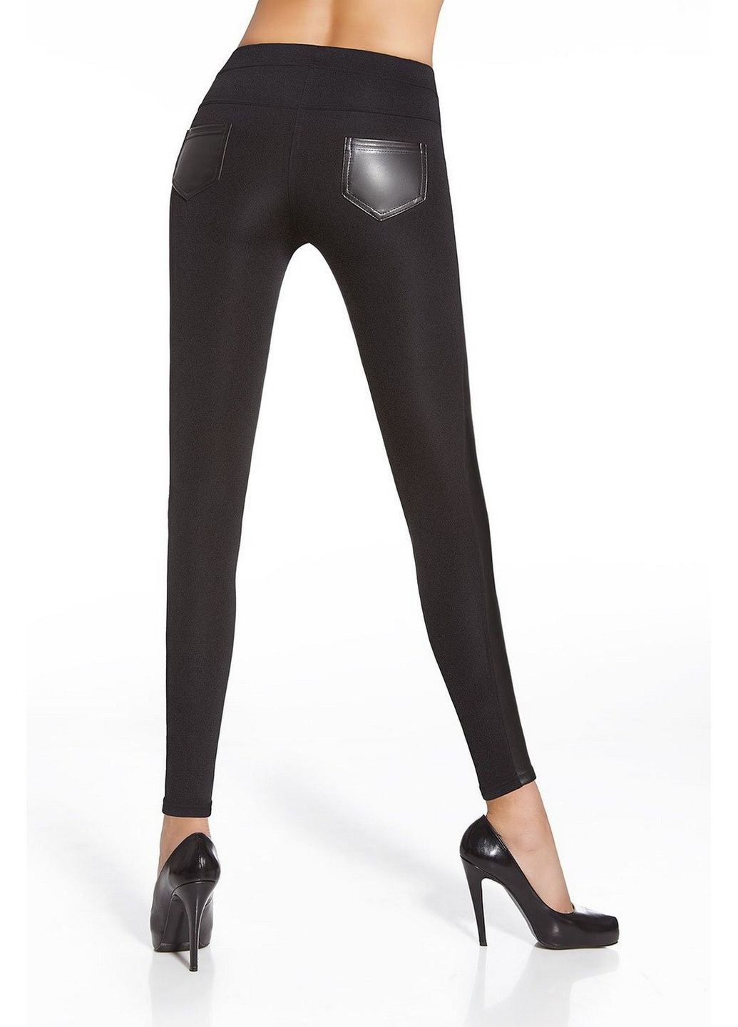 Черные демисезонные леггинсы с кожаными вставками ingrid Bas Bleu