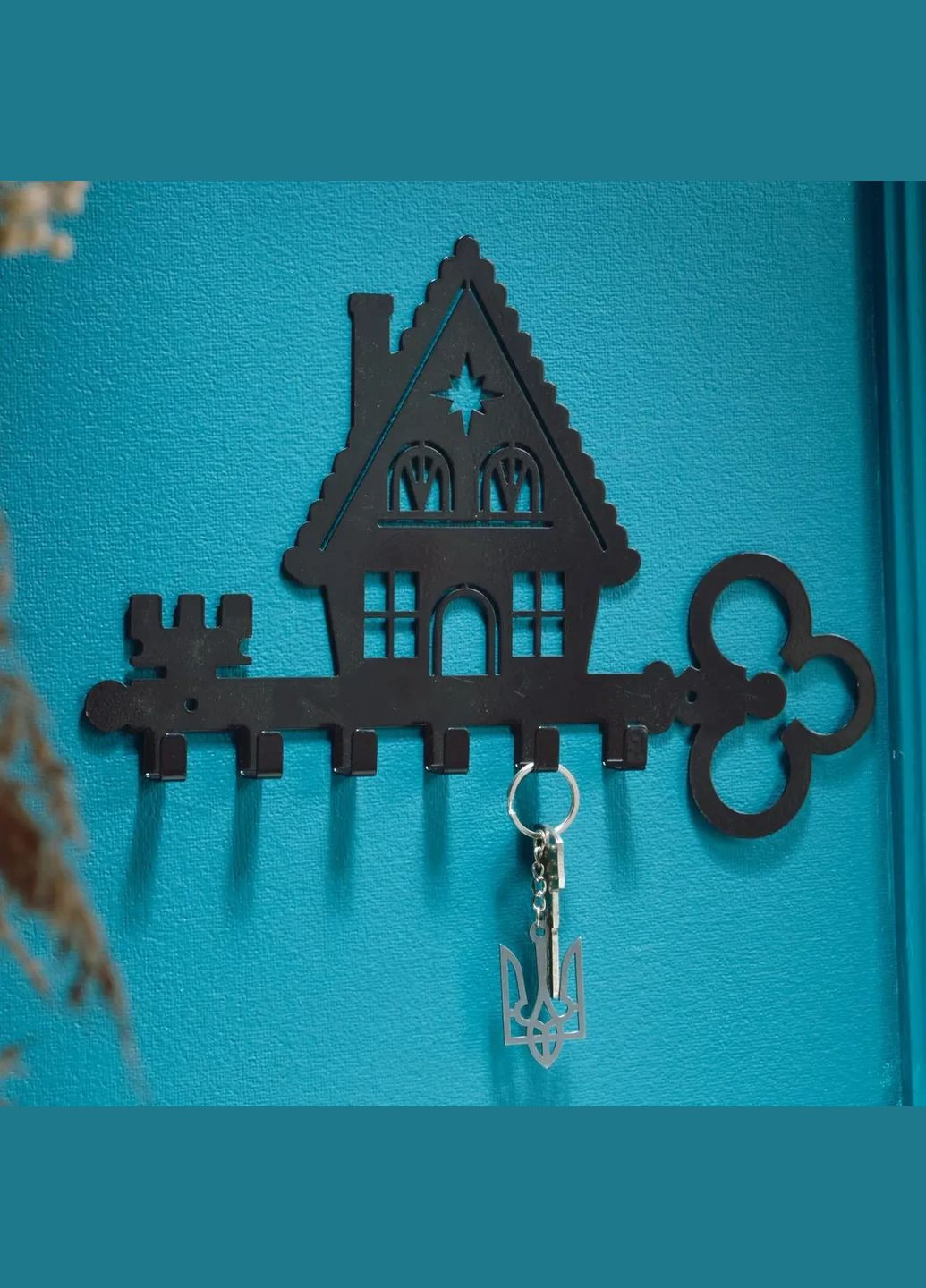 Ключниця настінна металічна 31х21.5см. Колір "чорний" ключик+будиночок 6 гачків HM furnitura (330605635)