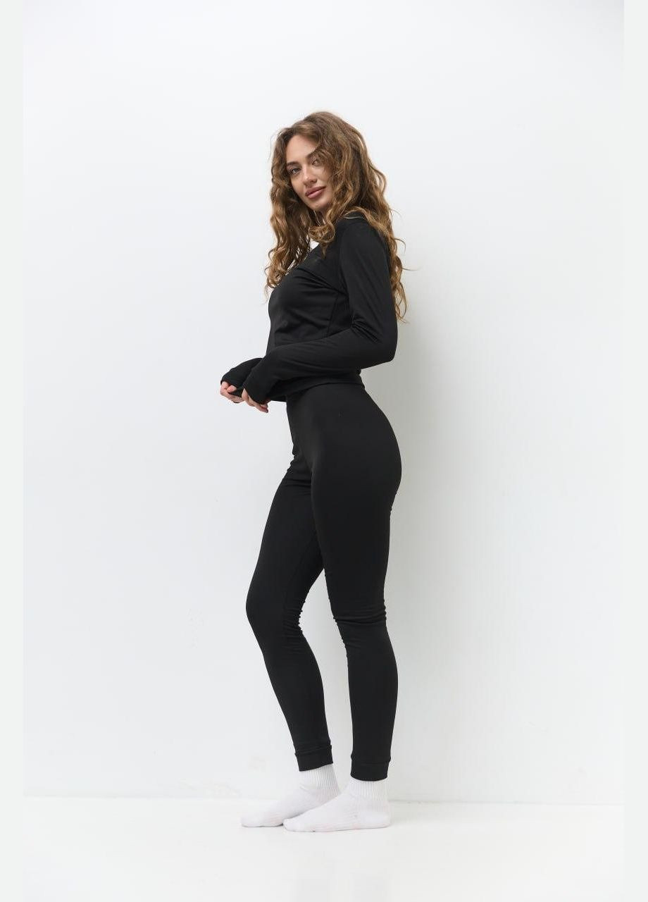 Женское термобелье на флисе лонгслив и леггинсы S M L XL черное, Украина OBR (306614176)