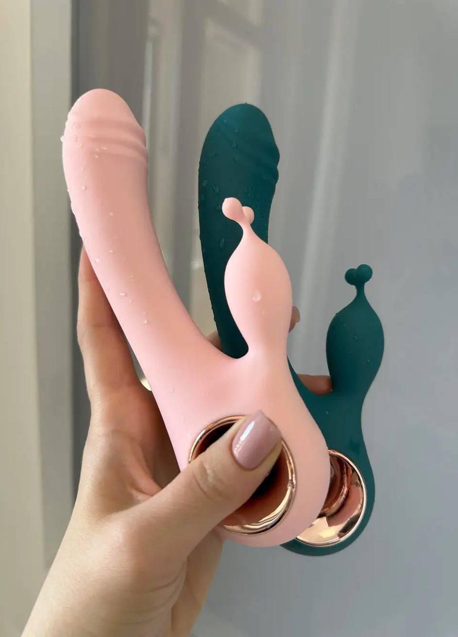 Подвійний вібратор з іммітацією язичка рожевий No Brand (316553372)