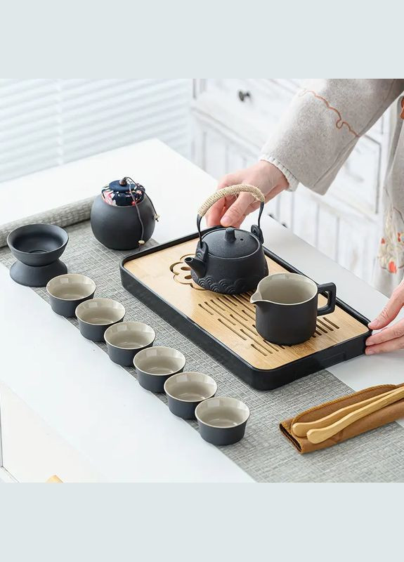 Чайный сервиз дорожный набор для чайной церемонии на 6 персон посуда для чайной церемонии с футляром Черный No Brand (322862013)