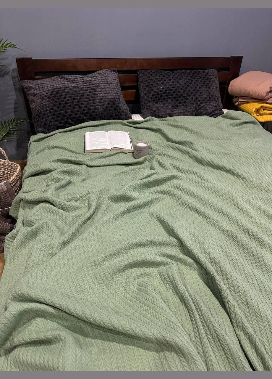 Покрывало Плед Косичка Евро 220х240 Хлопковое Фисташковое No Brand (316714573)