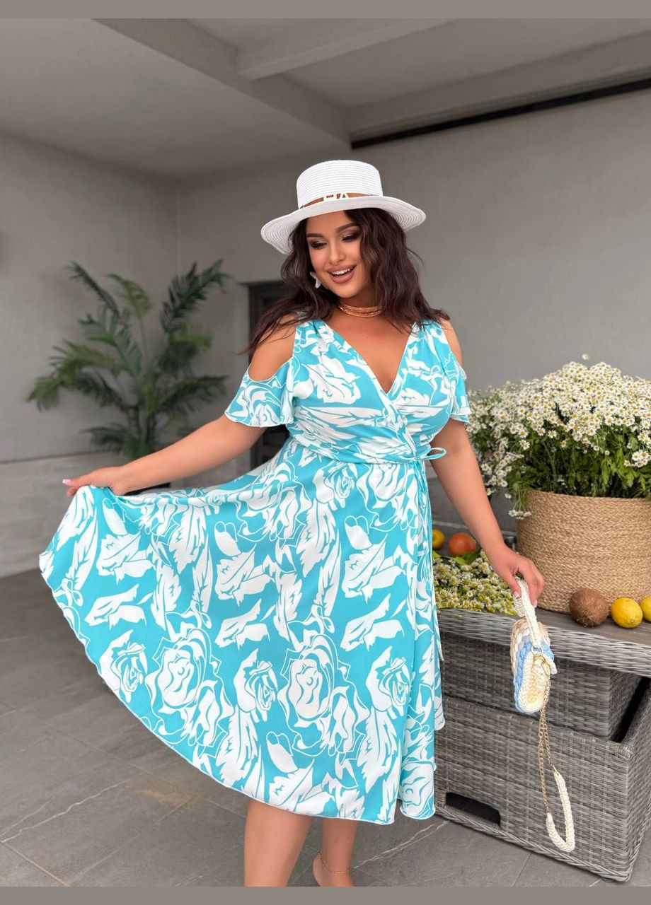 Бірюзова ділова, повсякденний, кежуал, вечірня жіноча сукня на запах Asi.Store.ua з квітковим принтом