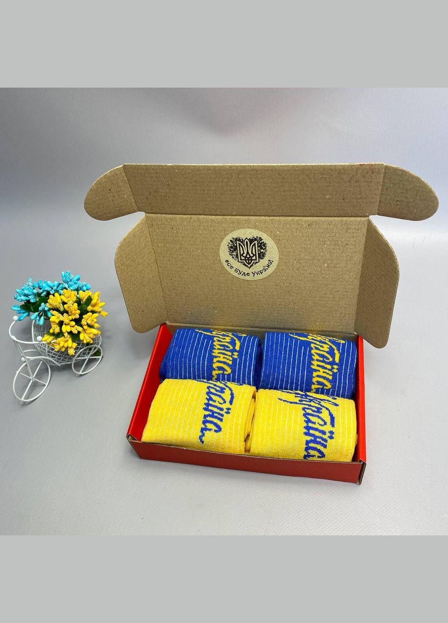 Комбіновані бокс жіночих патріотичних шкарпеток 36-41 на 4 пари в червоній коробці весна-осінь Vakko (308336853)