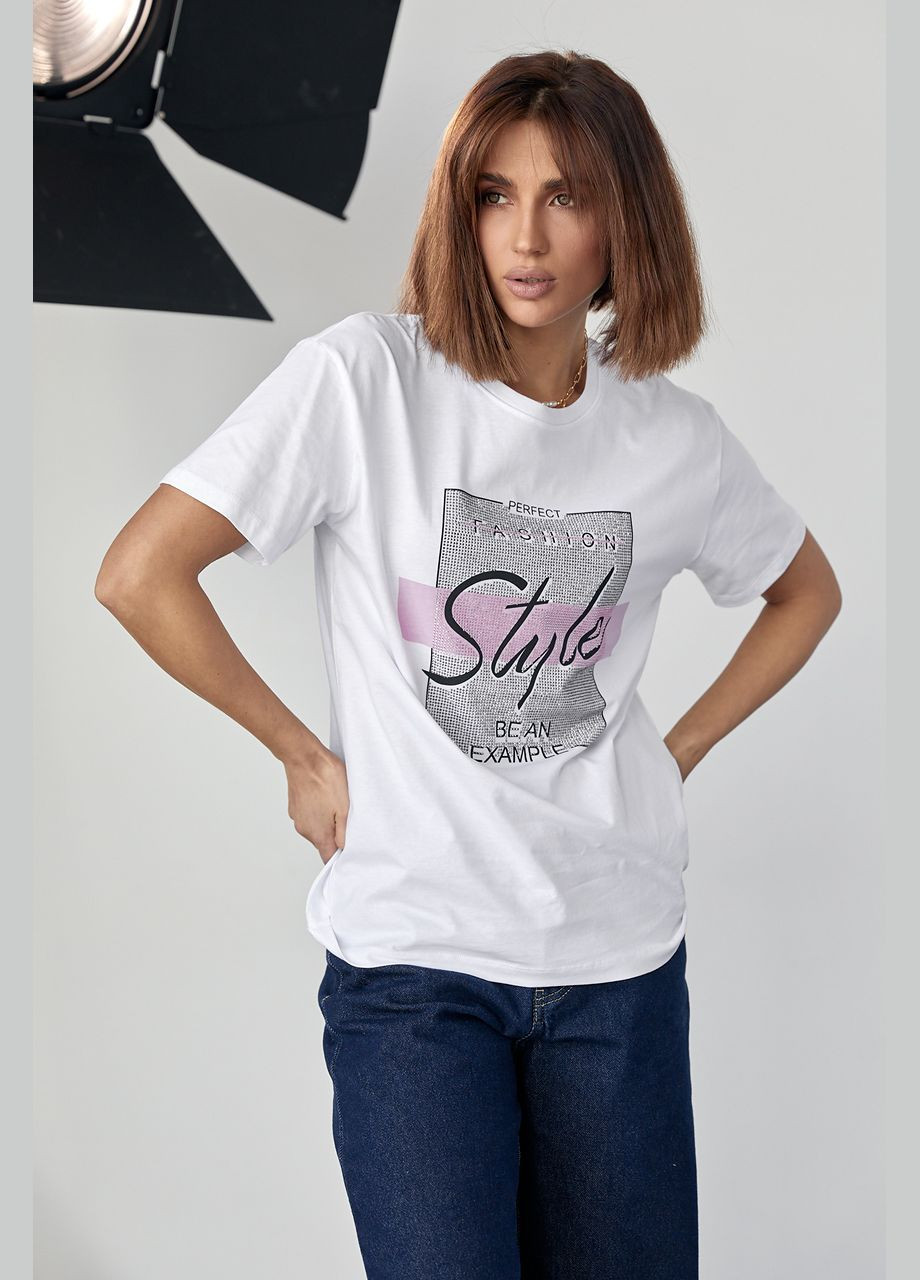 Трикотажна футболка з принтом та термостразами Liton - (296988284)