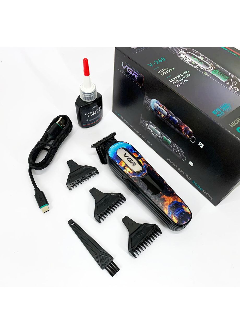 Тример акумуляторний для стрижки V-260 RED, 3 насадки, LED дисплей VGR (364665569)