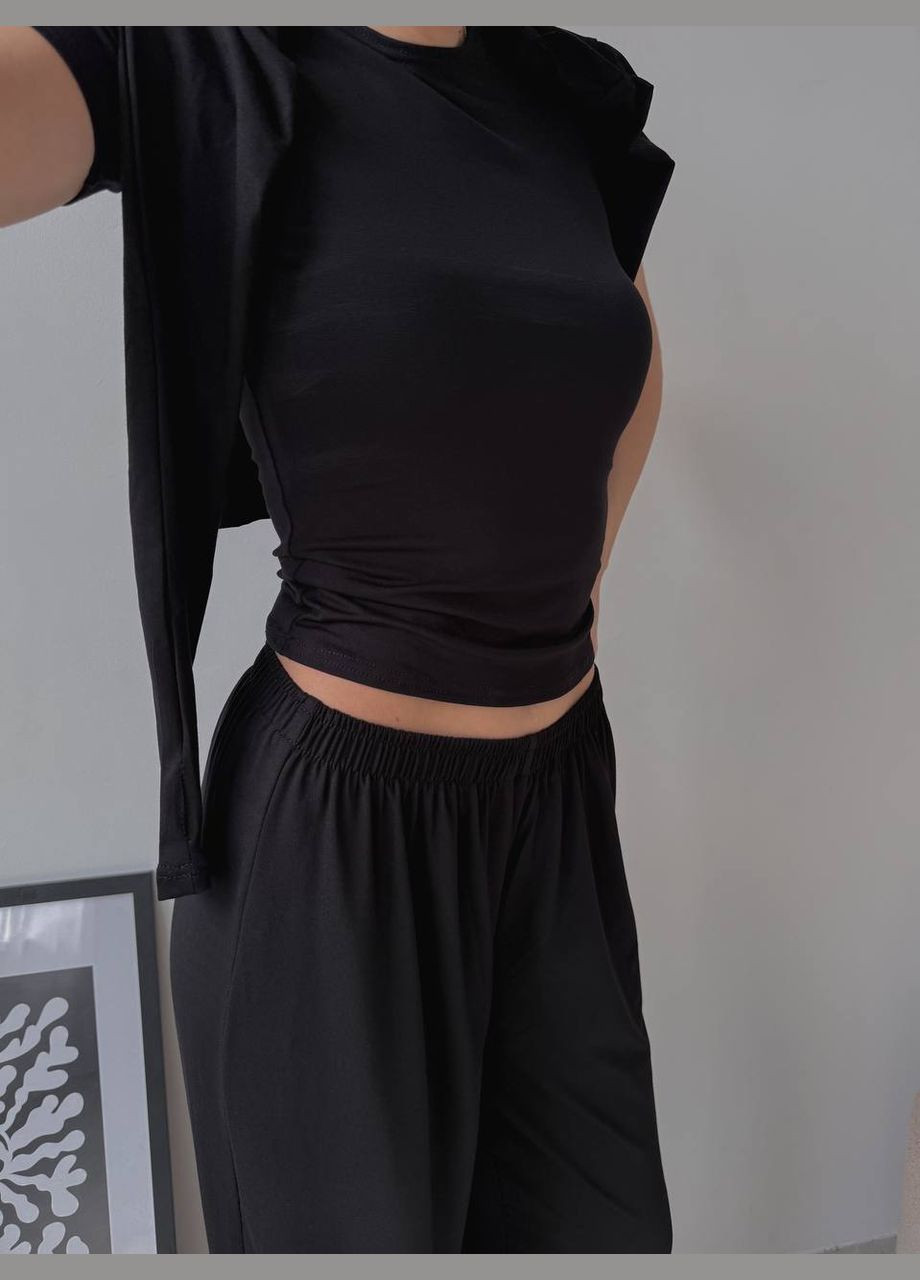 Жіночий костюм трійка  футболка + лонгслів + палаццо MonCher (332615295)