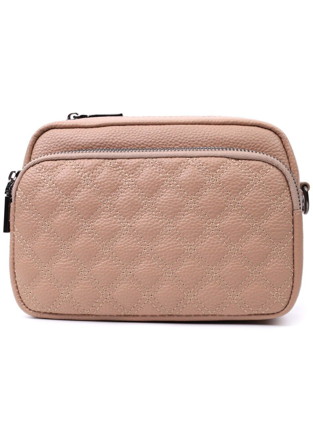 Модная женская сумка прошитая ромбами на лицевой стороне из натуральной кожи 22637 Бежевая Vintage (297956927)